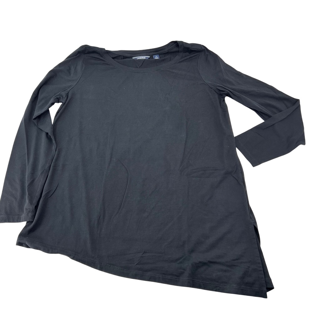 Lands End Womens Black Asymmetrical Hem Long Sleeve Tunic Top L 14-16 RN62830